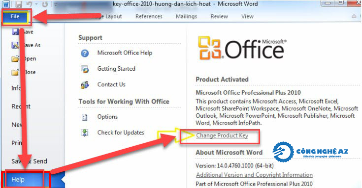nhap key active office 2010 congngheaz