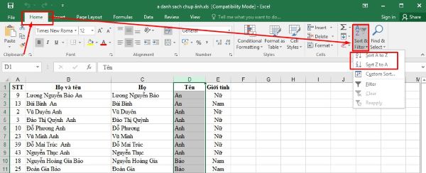 cach sap xep ten theo abc trong excel congngheaz 5