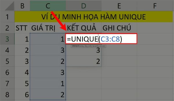 ham unique trong excel congngheaz 2