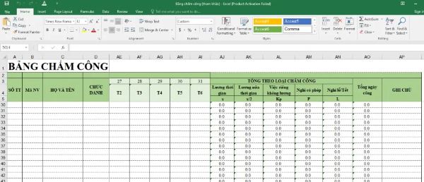 cach tao bang cham cong excel congngheaz 1