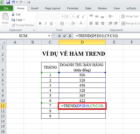 ham noi suy trong excel ham trend congngheaz